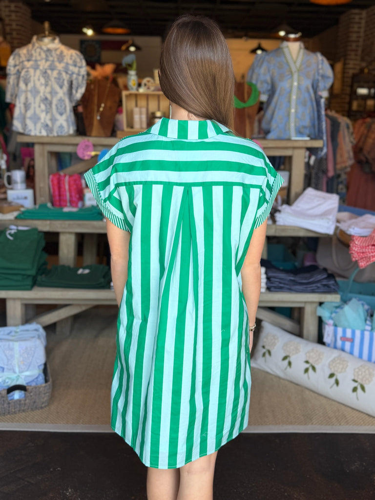 Green Stripe Mini Dress