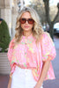 FINAL SALE - Big Floral Pastel Pleat Sleeve Top