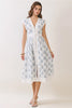 Blue Floral Print Front Zipper Midi Dress