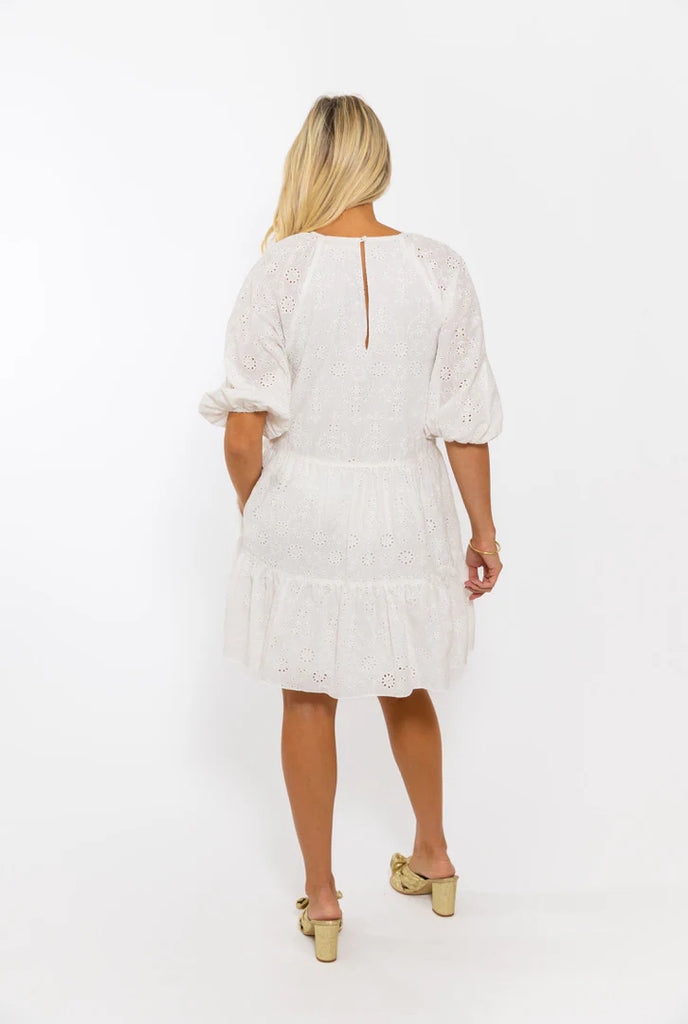 FINAL SALE - White Eyelit Bow Tier Dress