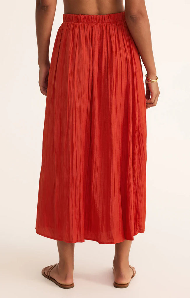 FINAL SALE - Cabana Red Nicoline Crinkle Midi Skirt