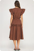 Chocolate Textured Ruffle Midi Dress