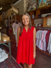 Red Pintuck Tie Linen Mini Dress