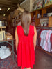 Red Pintuck Tie Linen Mini Dress
