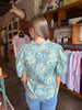 Blue V-Neck Print Top