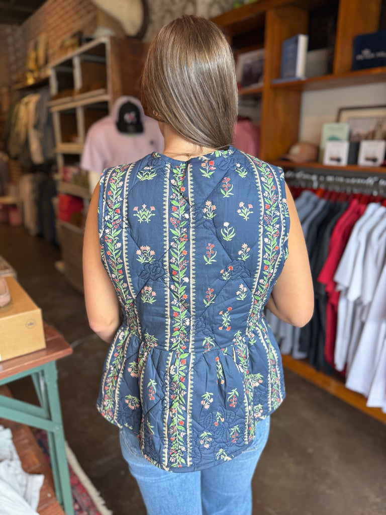 Navy Floral Front Tie Vest