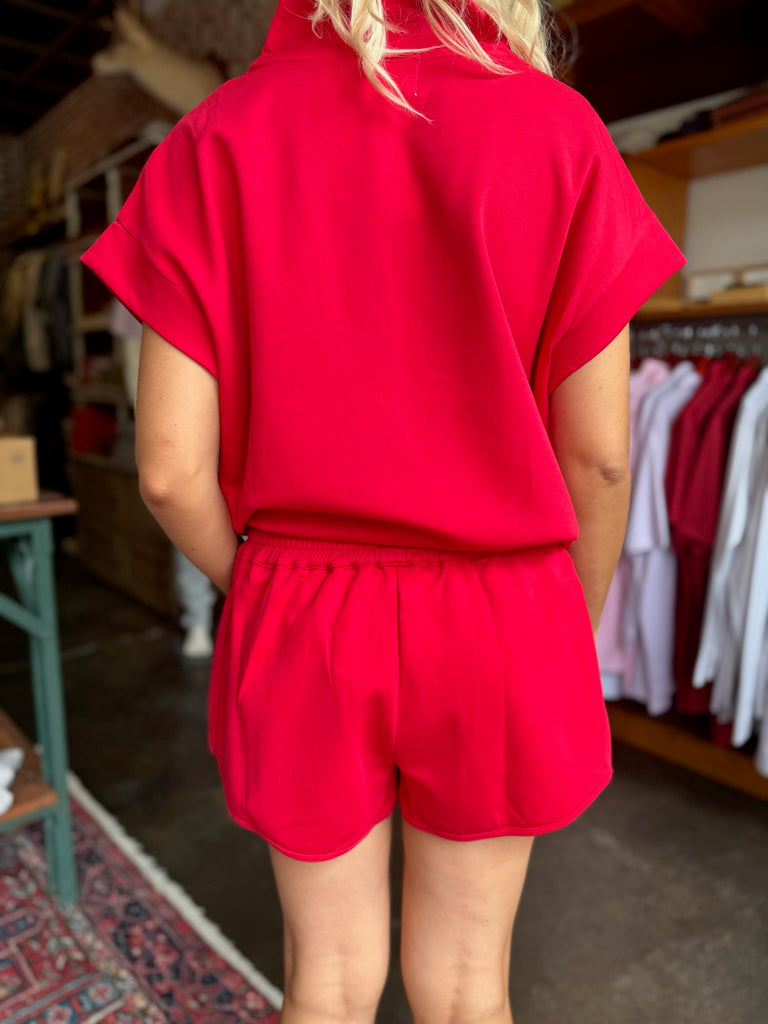 Red Scuba Drawstring High-Rose Short