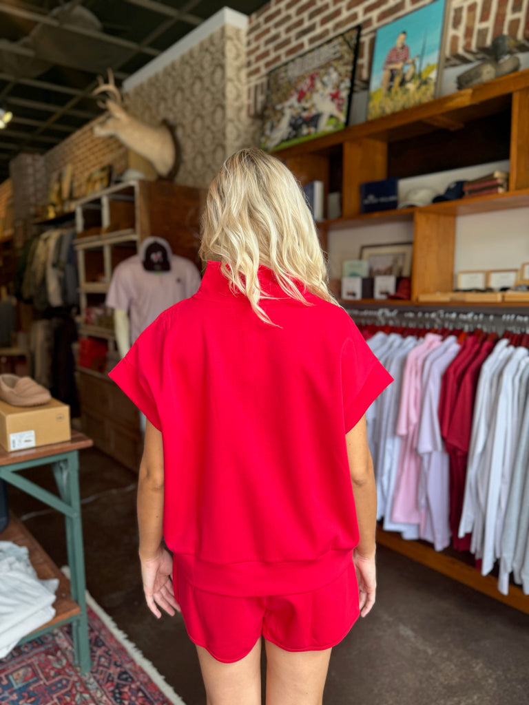 Red Short Sleeve Zip-Up Scuba Sweatshirt
