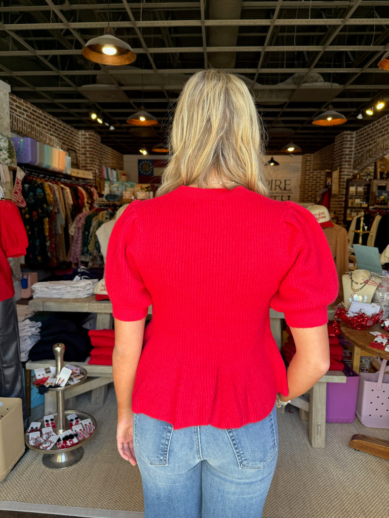 Flared Puff Sleeve Knit Top