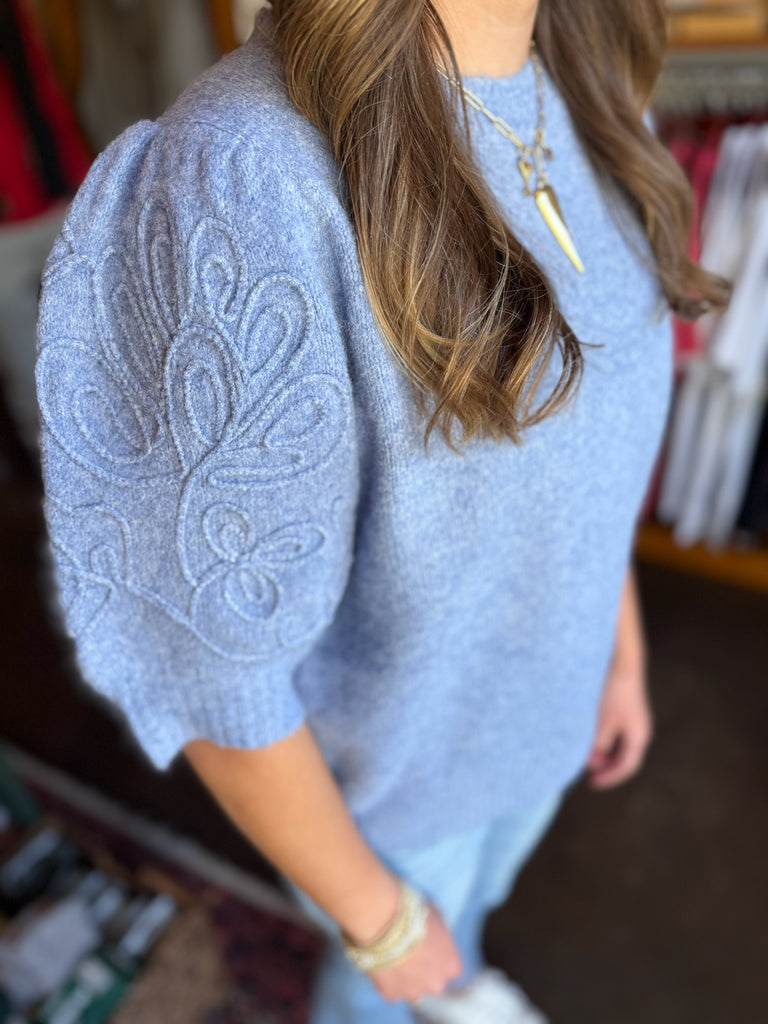 Solid Embroidered Sleeve Knit Top