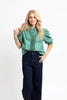 Green Floral Ditzy Stripe Ruffle Top