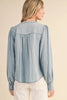 Chambray Denim Pintuck Detail Top