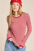 Ribbed Knit Striped Long Sleeve Top