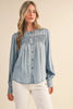 Chambray Denim Pintuck Detail Top