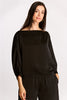 Black Satin Boat Neck Dolman Sleeve Top