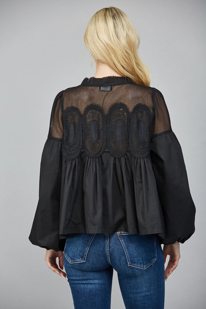 Lace Mixed Media Blouse