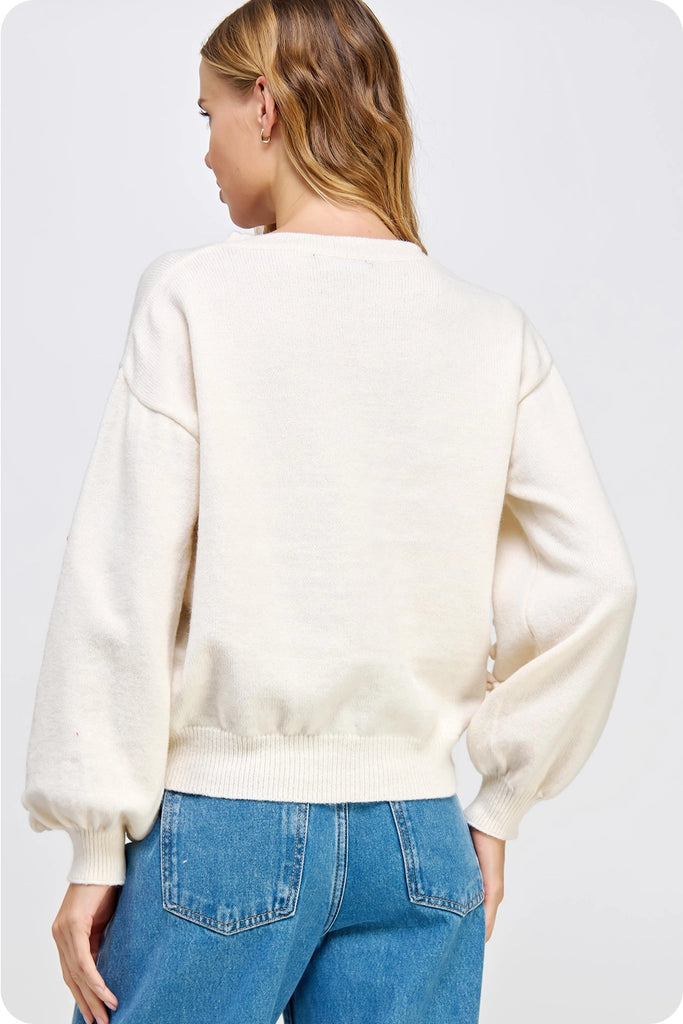 Cream Flower Corsage Knitted Sweater