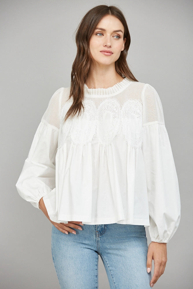 Lace Mixed Media Blouse
