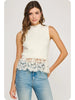 Ivory Lace Contrast High Neck Knit Top