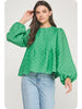 Emerald Pintuck Check Textured Puff Sleeve Blouse