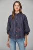 Navy Metallic Ruffle Voluminous Blouse