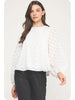 White Pintuck Check Textured Puff Sleeve Blouse