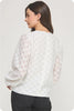 White Pintuck Check Textured Puff Sleeve Blouse