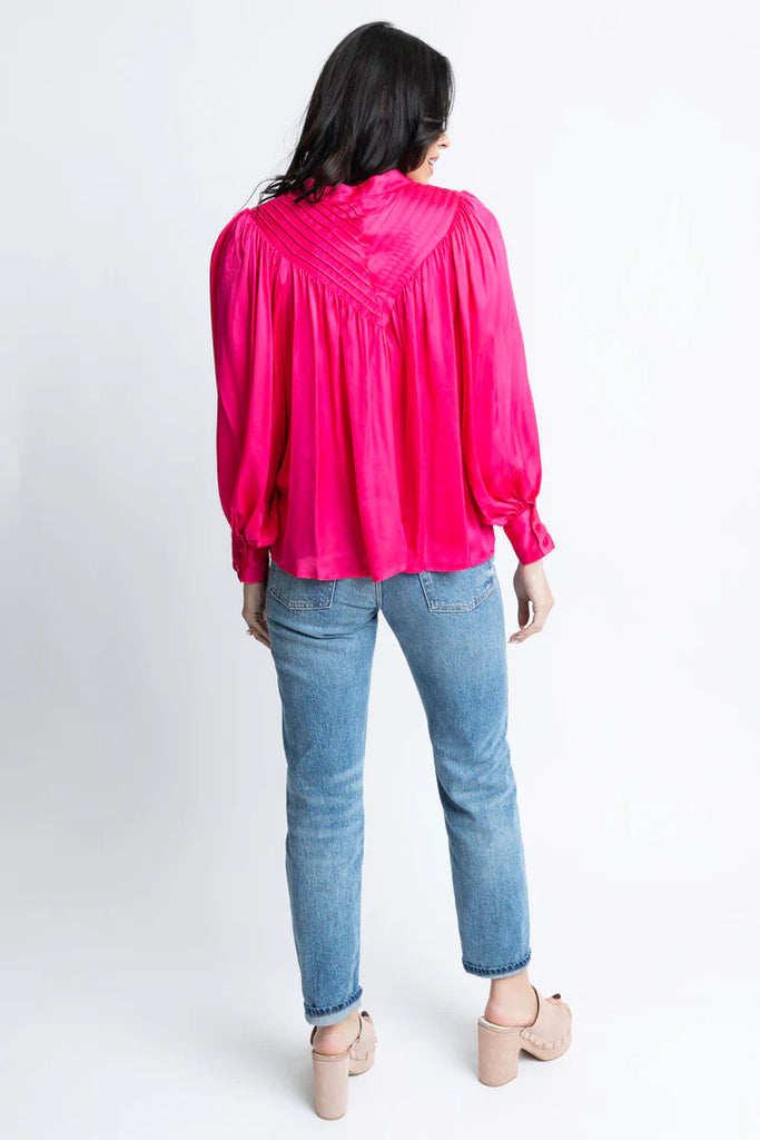 Raspberry Solid Satin Pleat Top