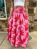 Cherry Poplin Palm Floral Smock Waist Maxi Skirt