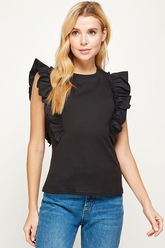 Poplin Ruffle Sleeveless Top