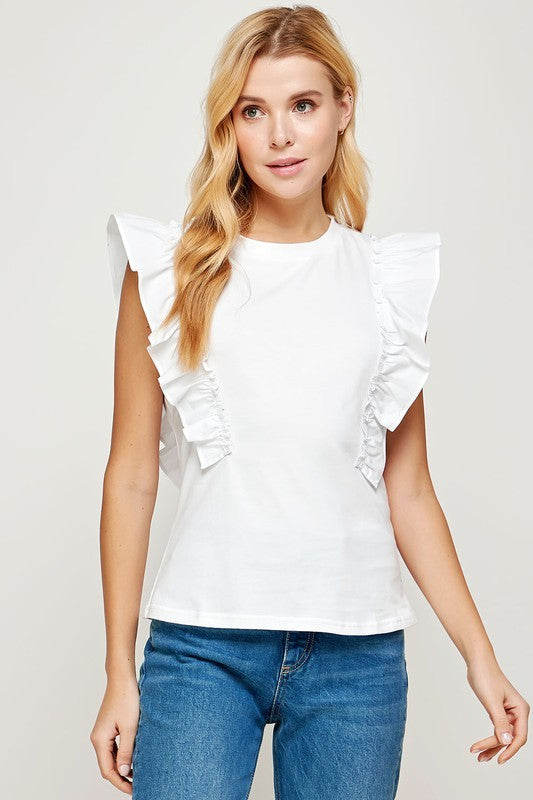 Poplin Ruffle Sleeveless Top