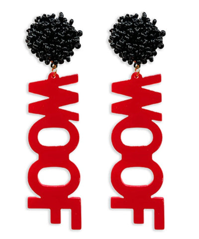 Red and Black Beaded Flower Earrings