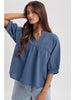 Plaid Mock Neck Blouse Navy & Blue
