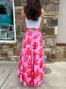 Cherry Poplin Palm Floral Smock Waist Maxi Skirt