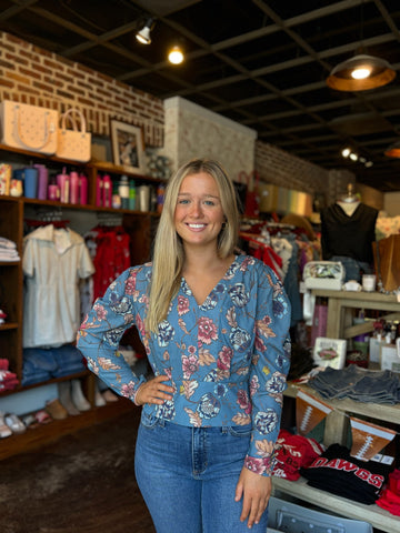 Geometric Print Short Puff Sleeve Top