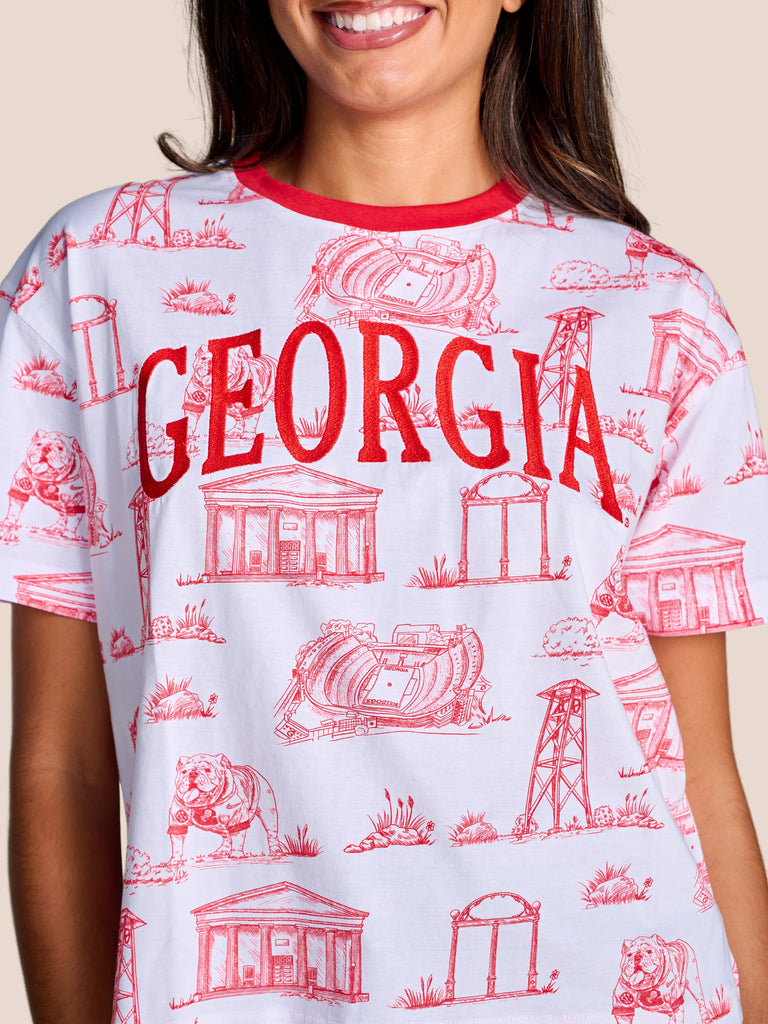 The Team Toile Embroidered Tee | Georgia