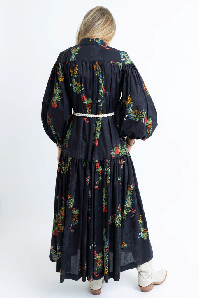 FINAL SALE - Floral Poplin Tier Maxi Dress Black