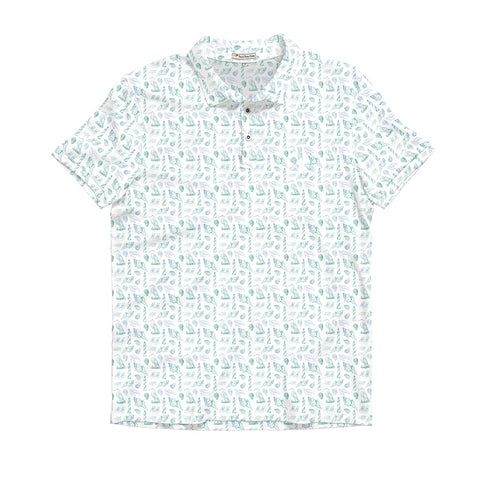 Peach Pattern Performance Polo Clearwater & White