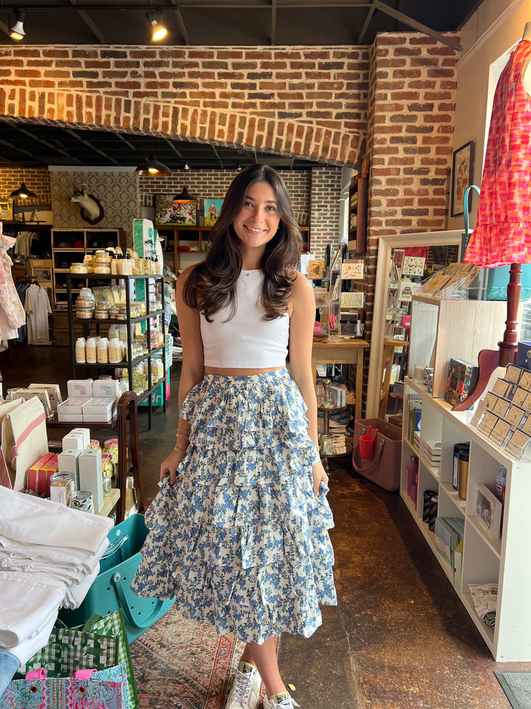 Tiered Floral Midi Skirt