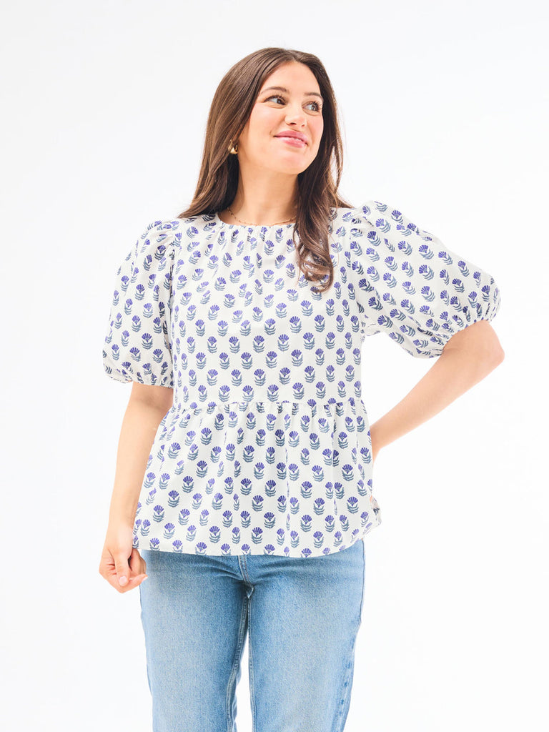 FINAL SALE - Nina Floral Foulard Navy Top