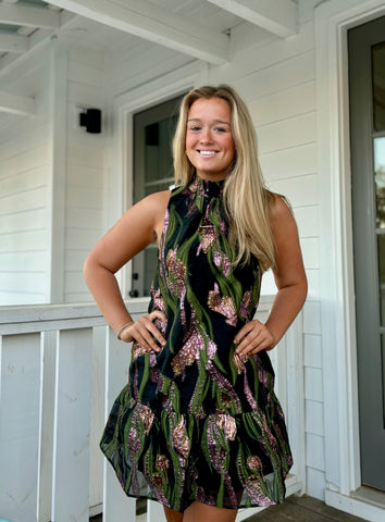 Ivory Denim Belted Puff Sleeve Dress