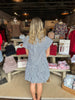 Navy Stripe Ruffle Neck Mini Dress