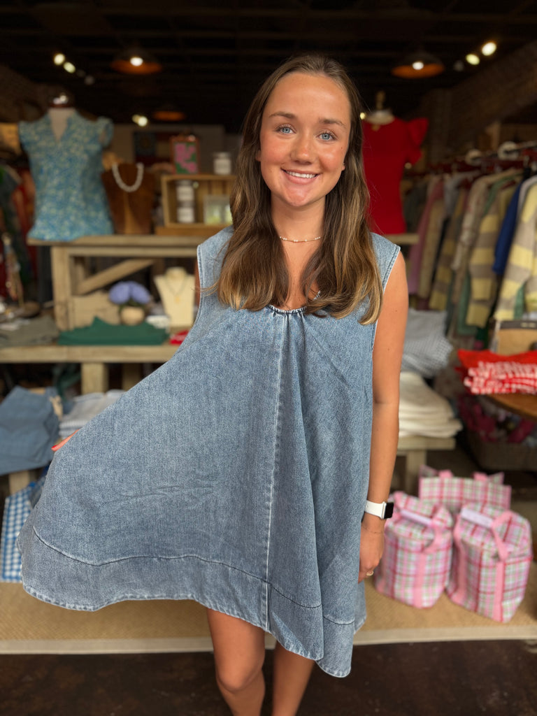 Blue Denim Scoop Sleeveless Dress