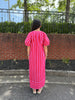 Red Stripe V-Neck Puff Sleeve Maxi Dress