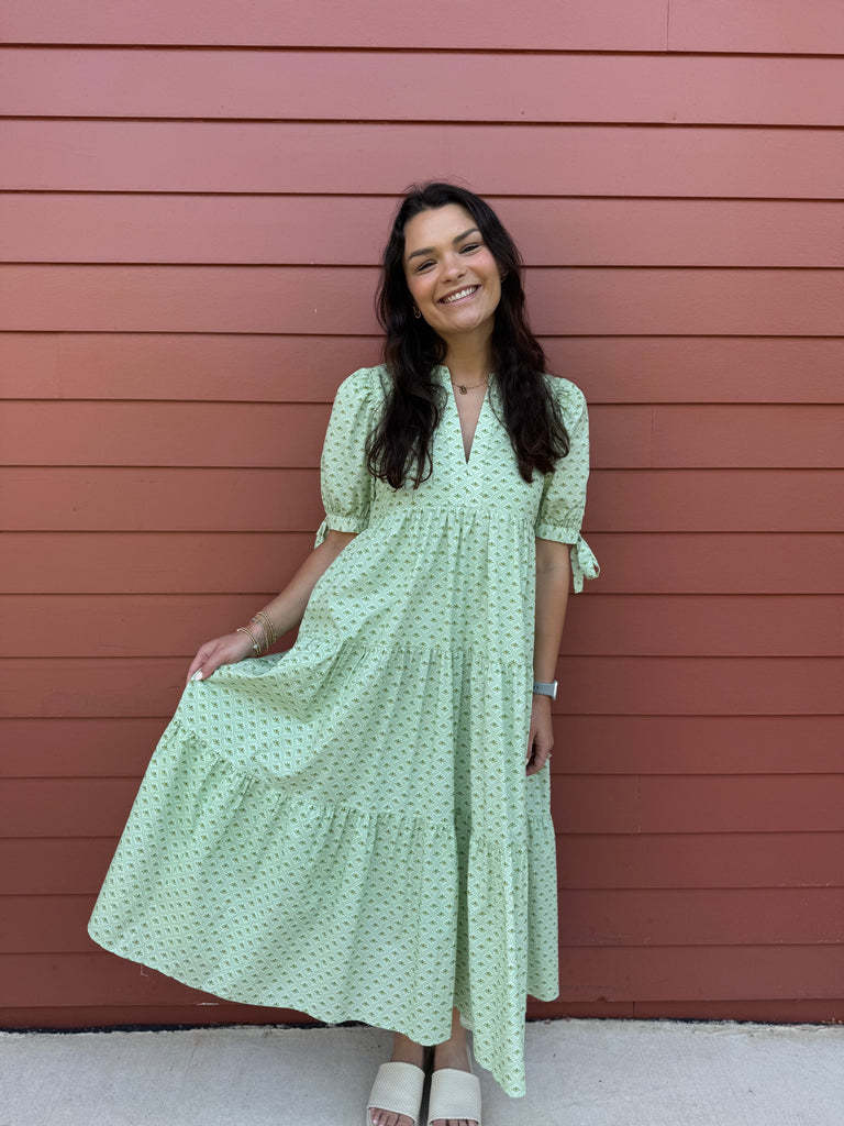 Chartreuse V-Neck Midi Dress