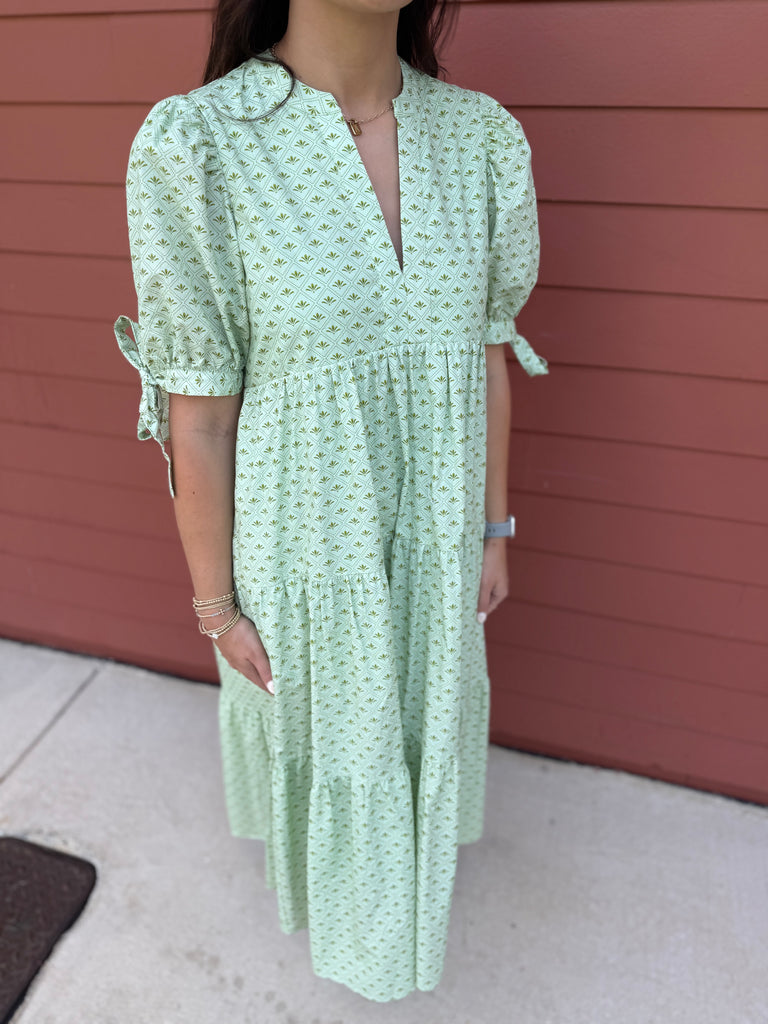 Chartreuse V-Neck Midi Dress