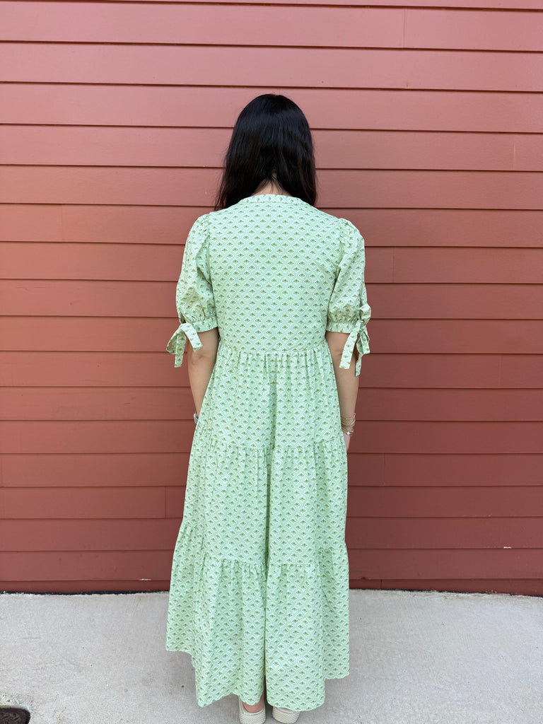 Chartreuse V-Neck Midi Dress