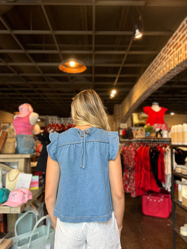 Braid Trim Light Denim Blouse