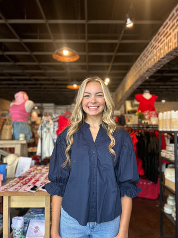 Braid Trim Light Denim Blouse