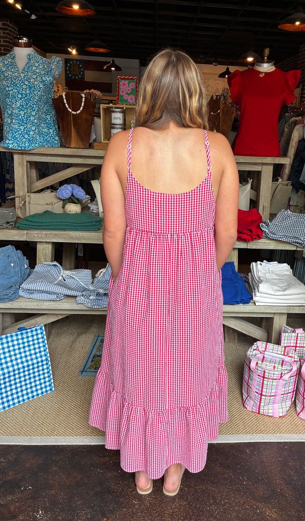 Red & White Gingham Midi Dress